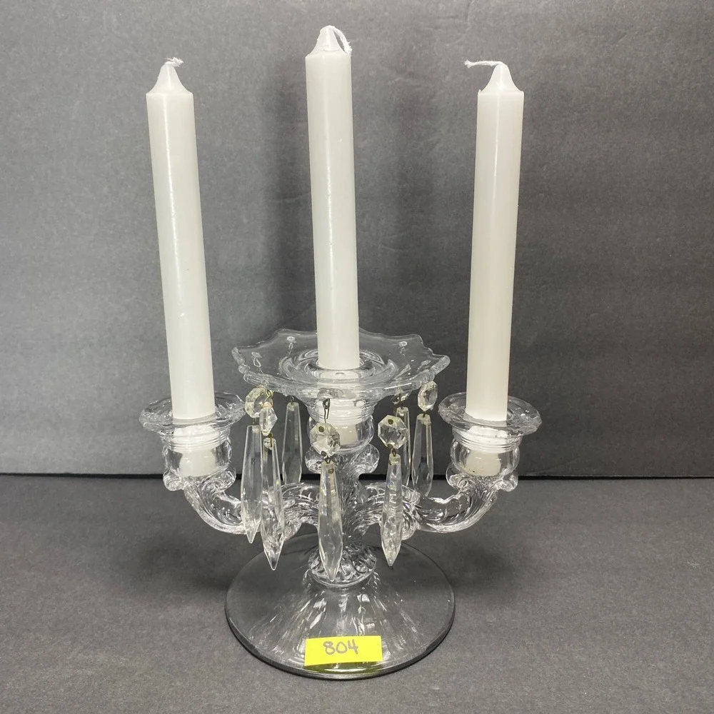 VTG Crystal 2 Arm Candelabra Clear Glass 3 Candle Holder Elegant Christmas Table